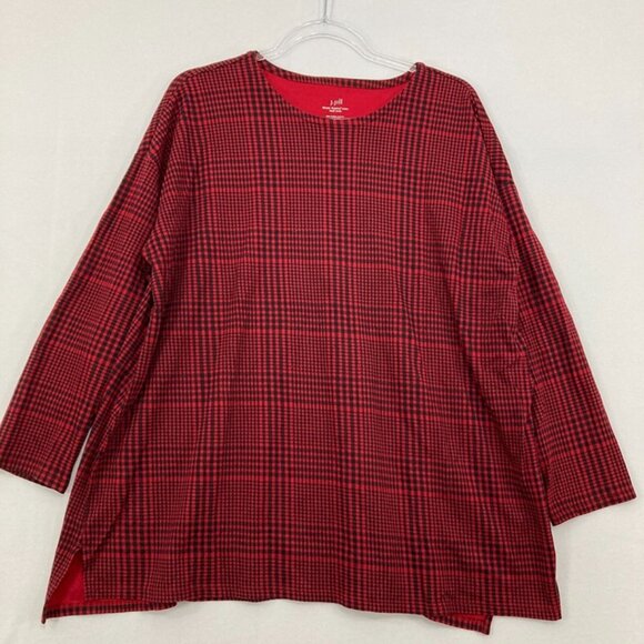 J. Jill size XL Petite Red Black Houndstooth Simply Supima Stretch Tunic - Picture 1 of 10